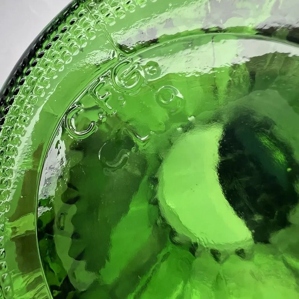 CFG Emerald Green 9.5”  Wide Mouth Diamond Leaf Pattern Vintage Vase